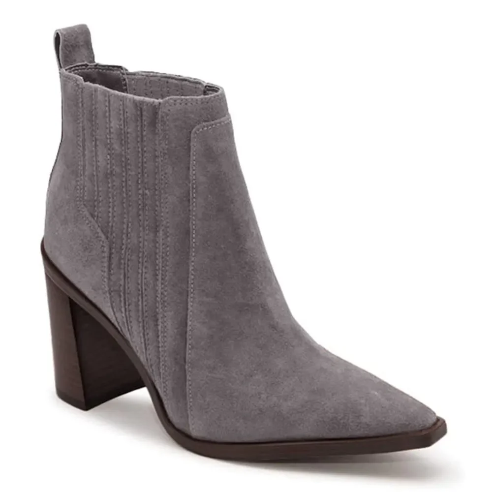Juliet Holy Block Heel Ankle Boots Comfort Slip on Pointed Toe Mid Booties
